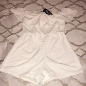 White Off Shoulder Romper Size 10